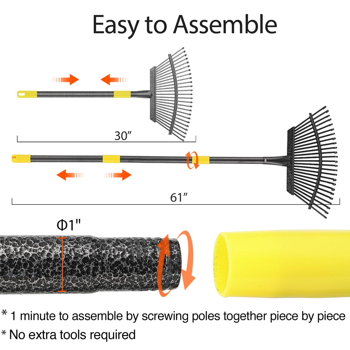 Oliynedy Leaf Rake with 1-inch handle provides a solid grip