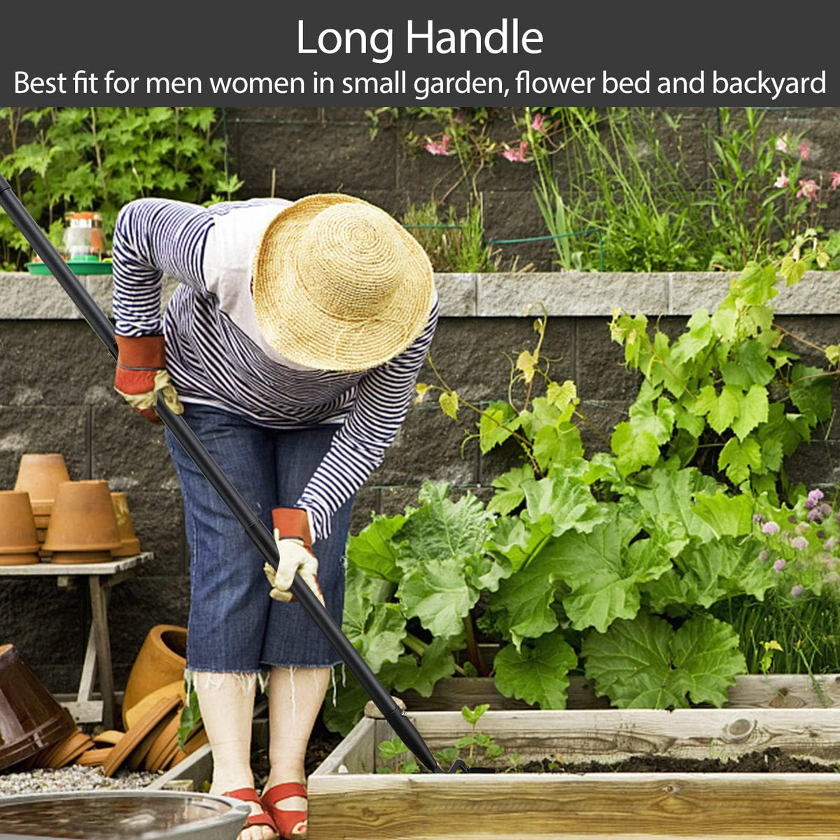 Oliynedy adjustable long handle from 32 to 62 inches for standing or seated work.