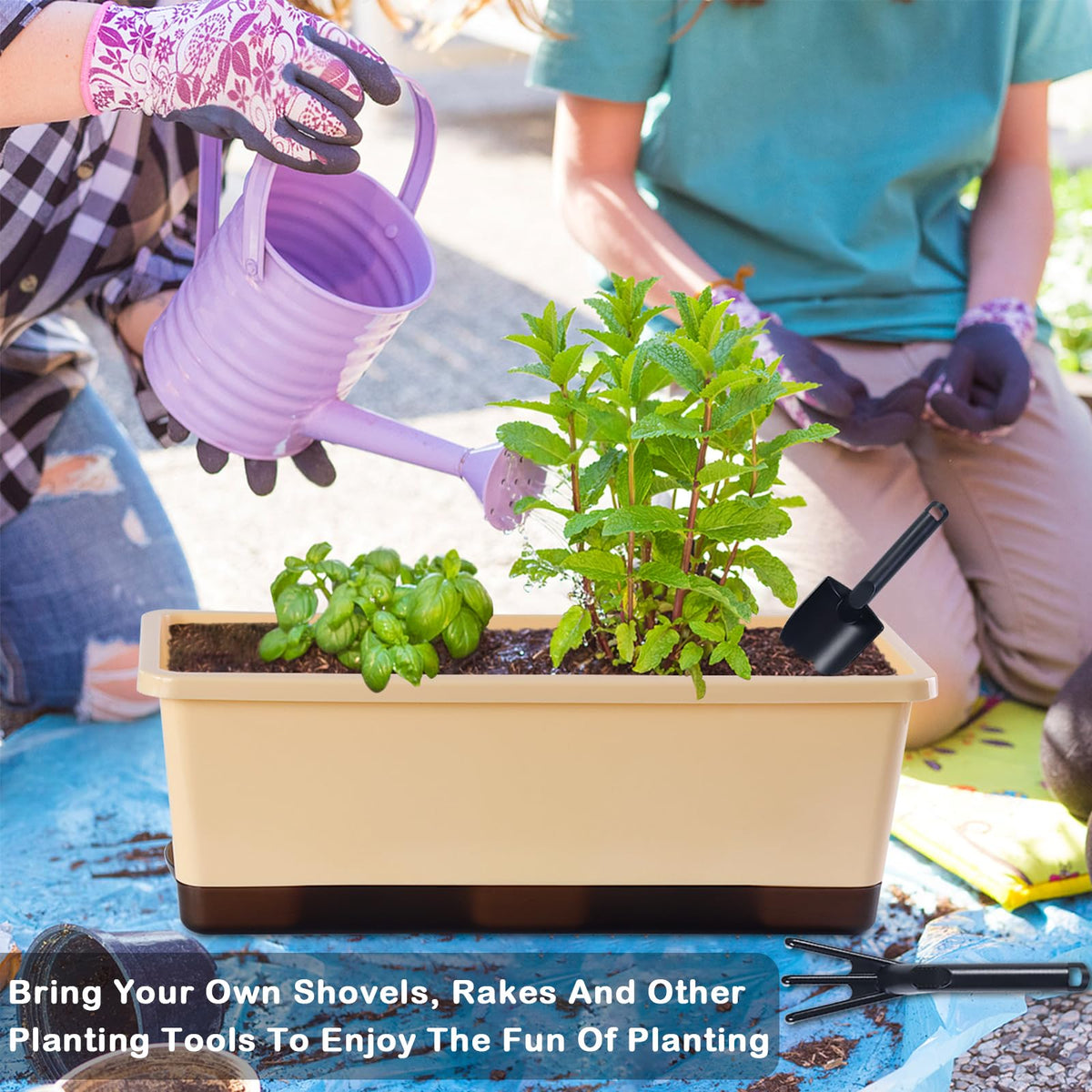 Oliz durable planter with removable trays for spill control.