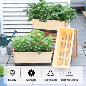 Oliz self-watering system with reservoir and wick for easy hydration.
