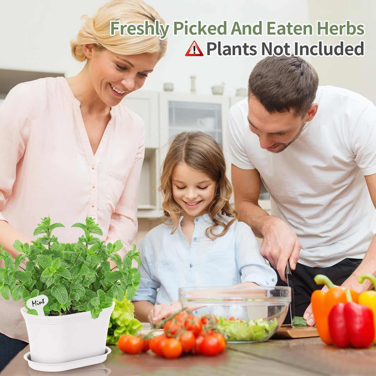 Oliz white plastic pots with drainage tray illustrate easy watering and mess-free herb care.