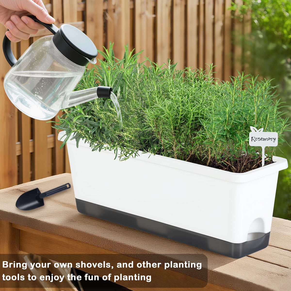 Oliz Window Box Planter 4 Pack shows 1 L water reservoir for self-watering