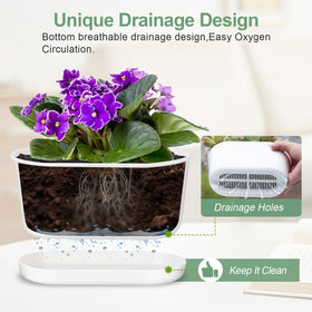 Oliz oval 7-inch planter with drainage holes promotes healthy roots.