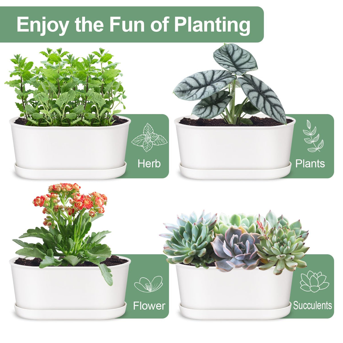 Oliz four-pack oval planters ready for herbs, flowers, or succulents.