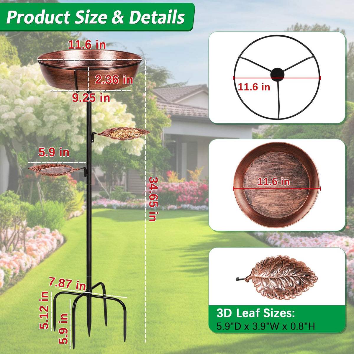 Olpchee 12 diameter bowl accommodates multiple birds at once
