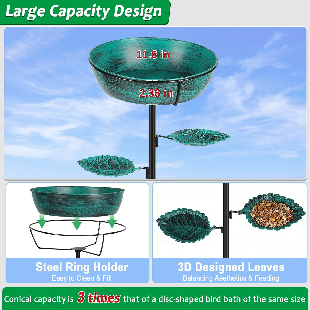 Olpchee bird bath’s heavy-duty base ensures stability during windy days for visitors