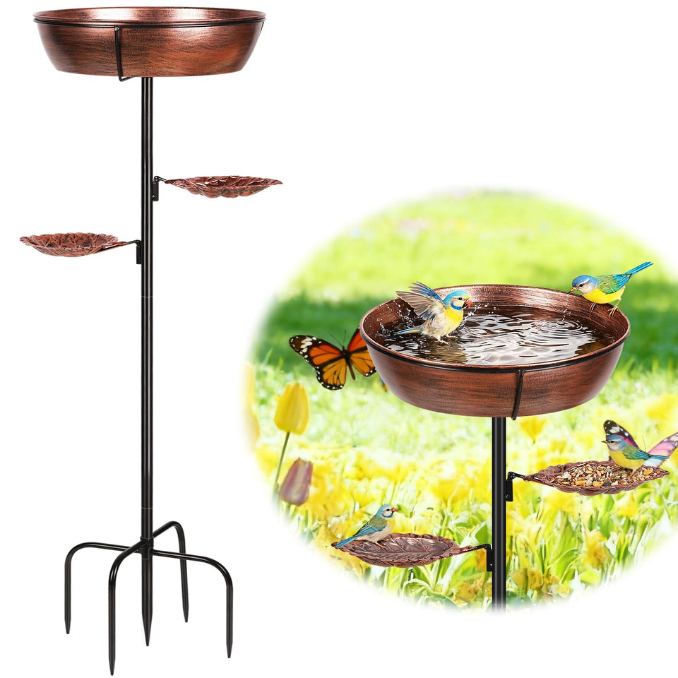 Olpchee metal bird bath stand showcases a stable bronze outdoor feature for birds