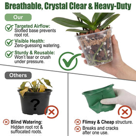 Olsury heavy-duty plastic nursery pot withstands repotting without cracking.