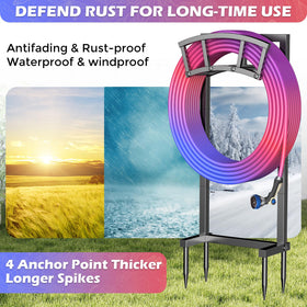 OLV 150-foot capacity hose holder keeps long hoses tidy.