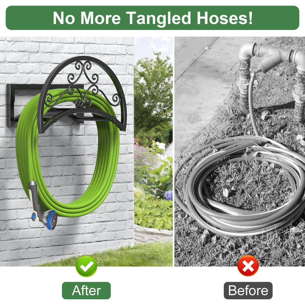 OLV hose holder with rustproof electrophoretic coating for outdoor durability.