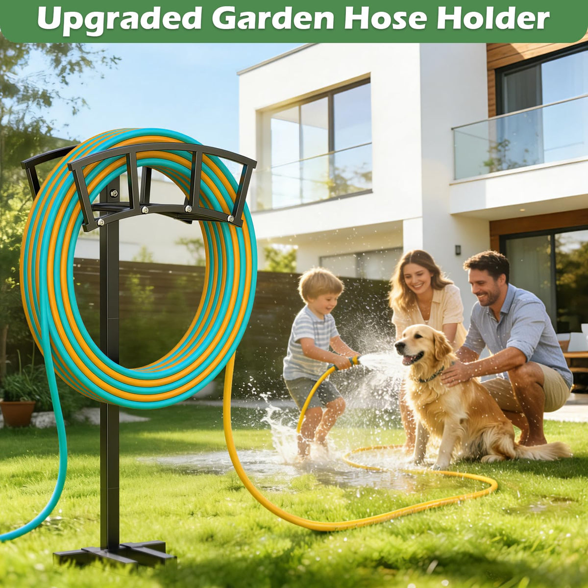 OLV hose holder close-up shows four spikes and sturdy construction.