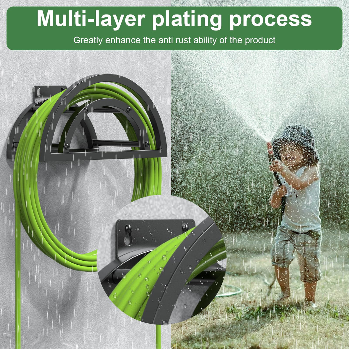 OLV hose holder wall mount arch design accommodates hose bends.
