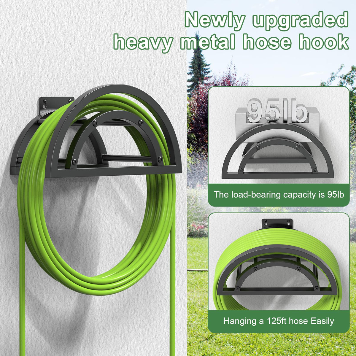 OLV hose holder wall mount closeup in metal highlighting heavy-duty construction and durability.