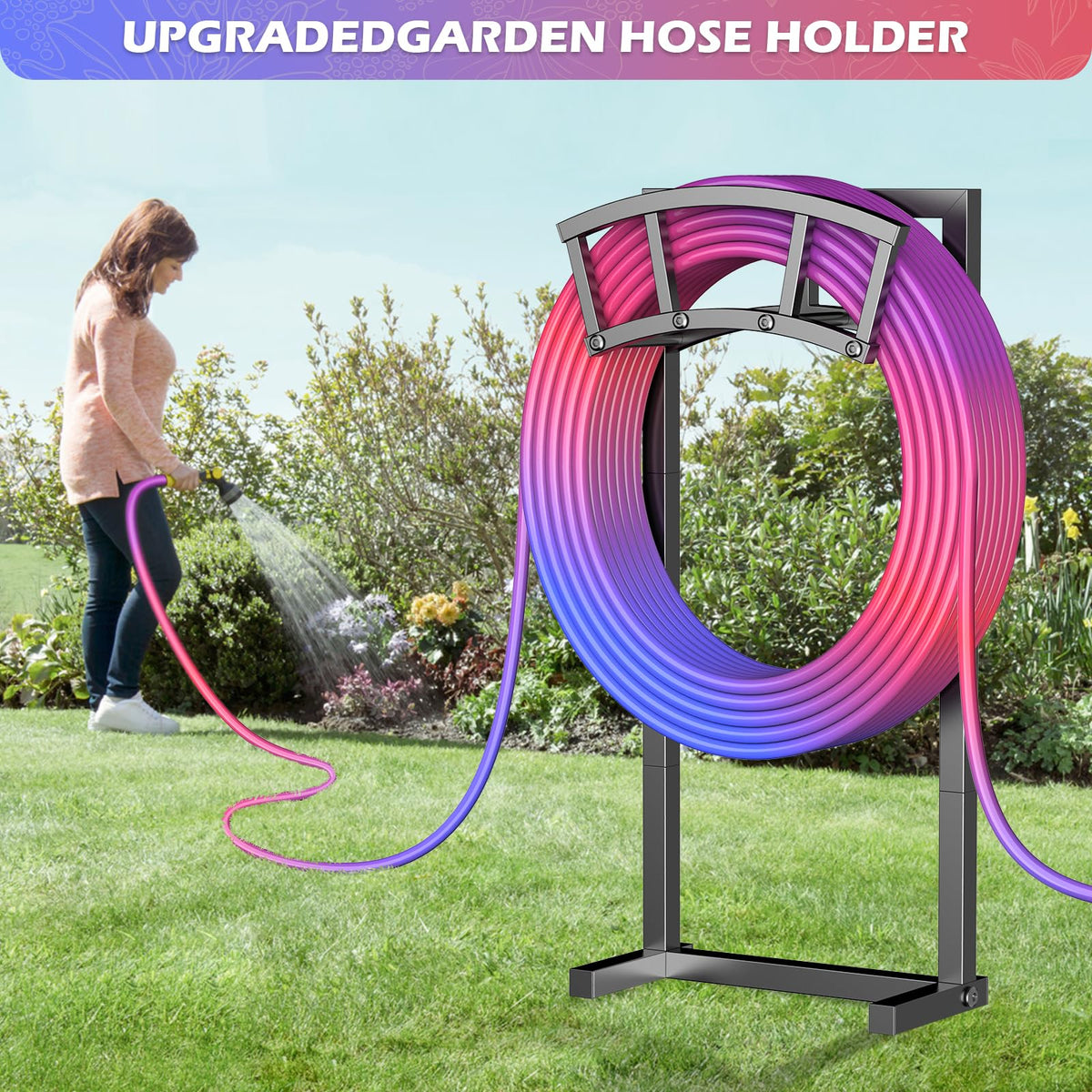 OLV outdoor hose holder on the lawn shows versatile placement.