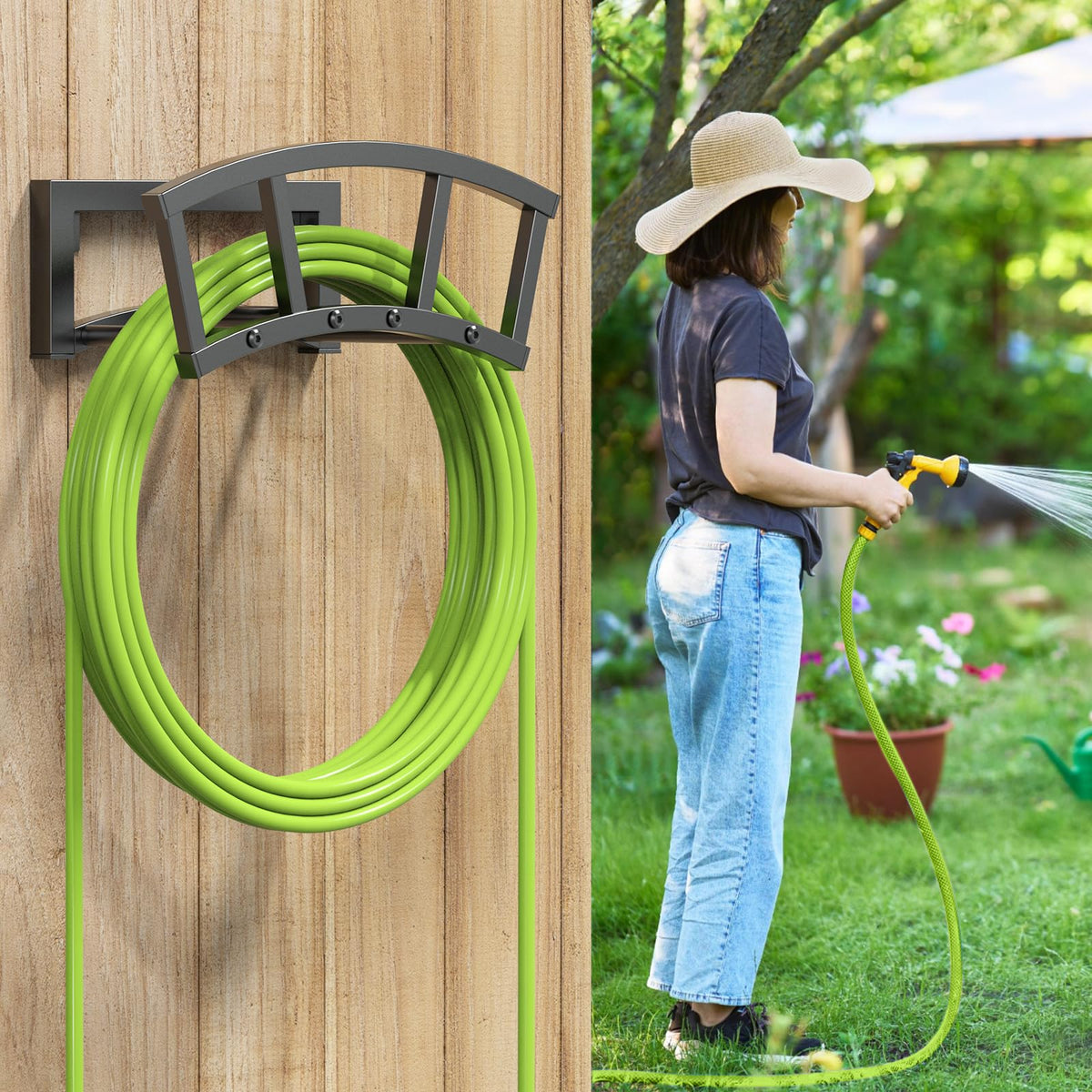 OLV garden hose holder enhances curb appeal with timeless outdoor style.