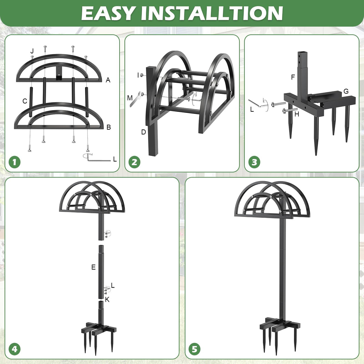 OLV rust-resistant hose stand with stainless screws for extra durability