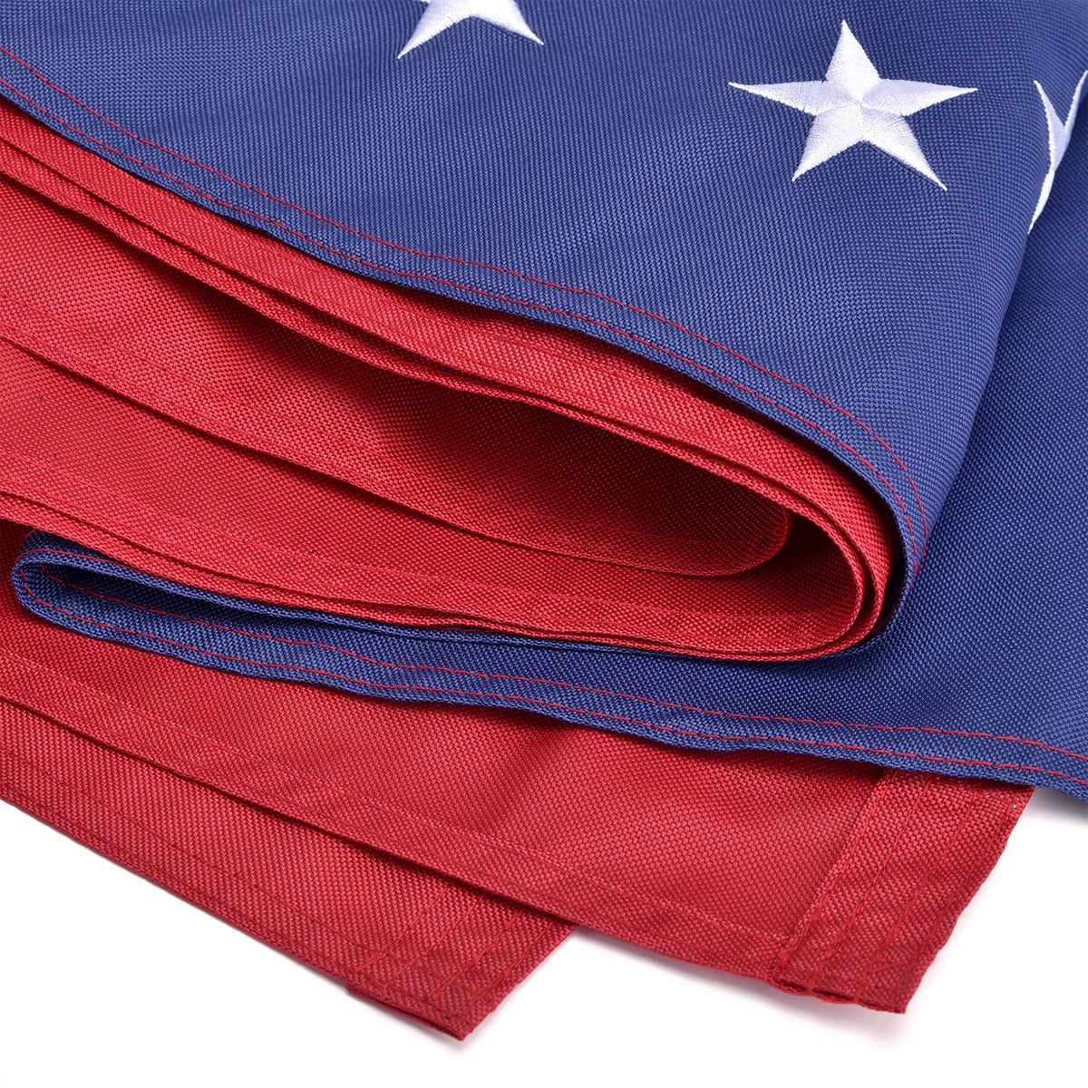 Close-up of OLYNIK American flag embroidered stars for durability