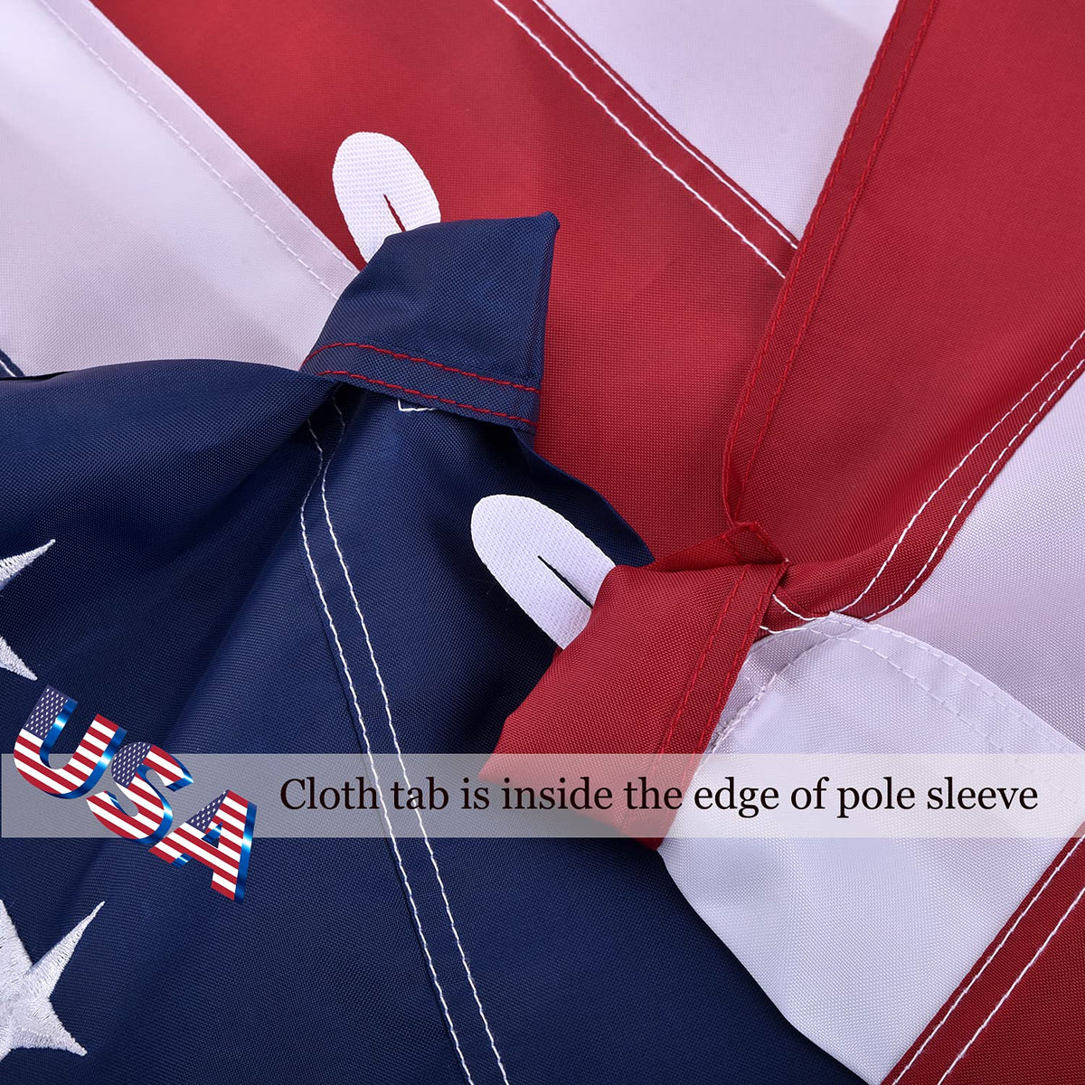 OLYNIK American Flag with embroidered stars enhances outdoor display.