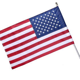 OLYNIK American Flag sleeve with tab for pole mounting and display.