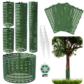 Omirome tree trunk protector panel assembly demonstrates modular setup for expanding coverage.