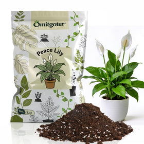 Omitgoter packaging for premium peace lily soil ready for indoor planting.