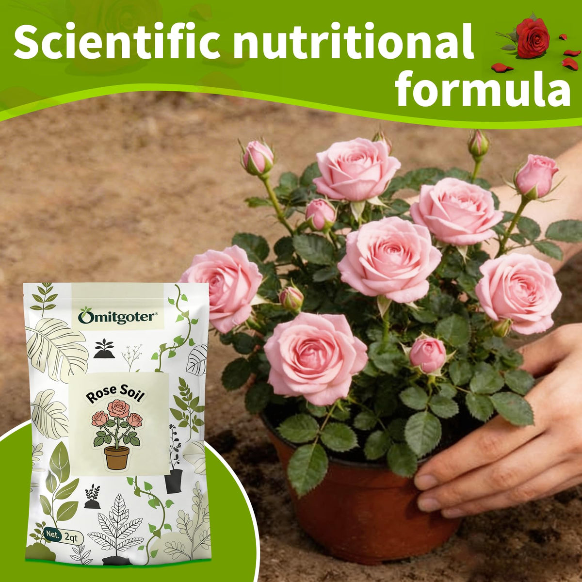 Omitgoter Rose Soil organic ingredients ensure natural planting mix for roses and flowers.