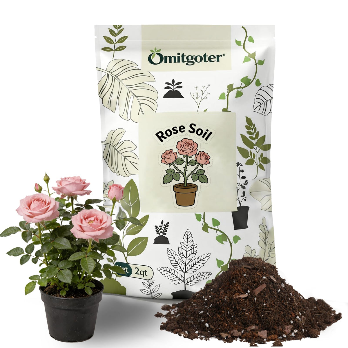 Omitgoter Rose Soil potting mix supports lush blooms with easy indoor and outdoor use.