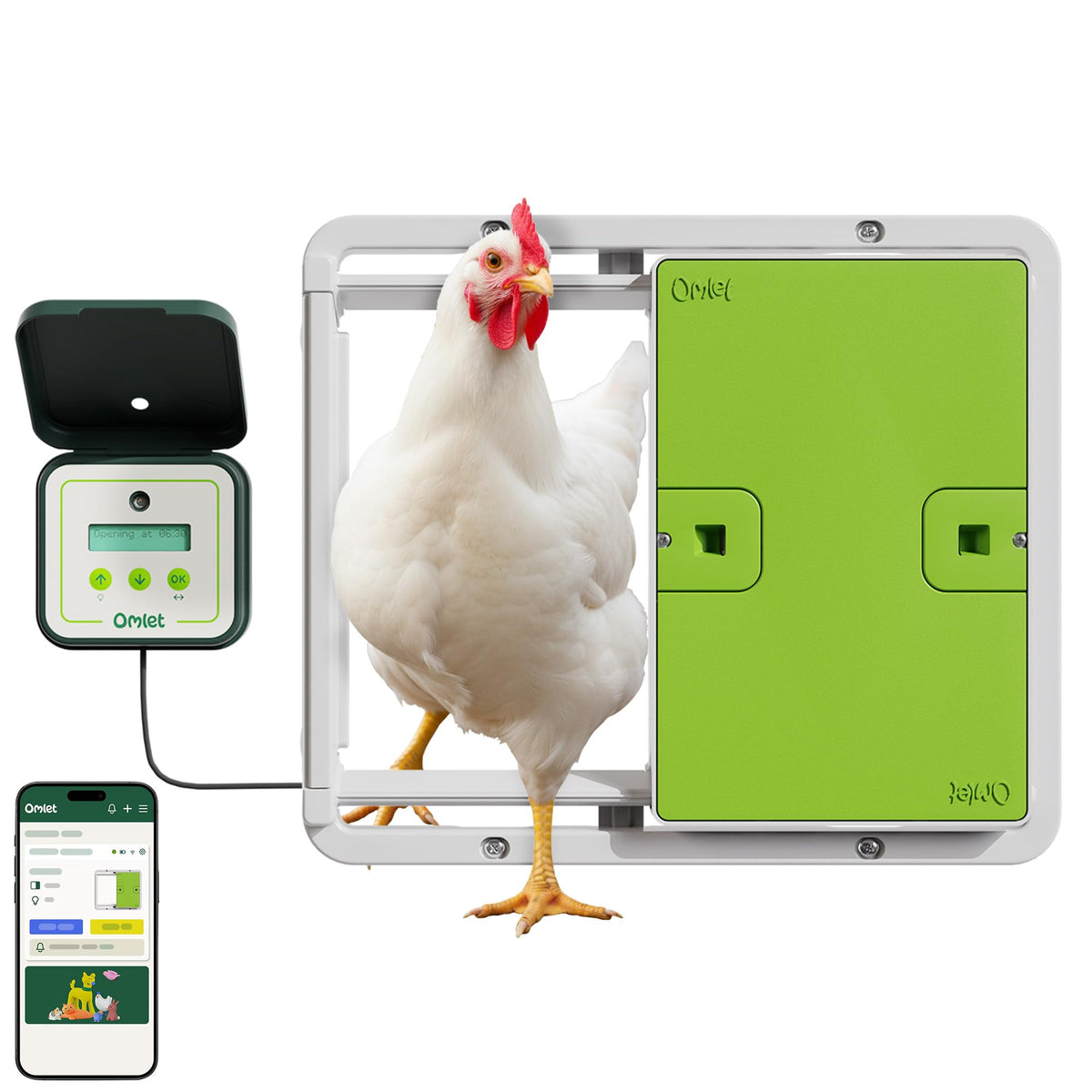 Omlet Smart Automatic Chicken Coop Door Opener with app control and real-time notifications.