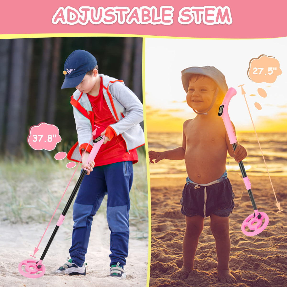 OMMO Kids Metal Detector shown as a lightweight handheld device for kids to handle.