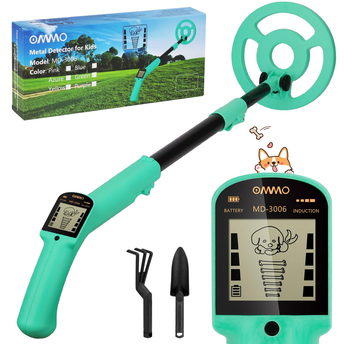 OMMO metal detector with adjustable-stem for kids' outdoor exploration