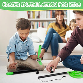 Includes 9V battery and two plastic digging tools for immediate use.