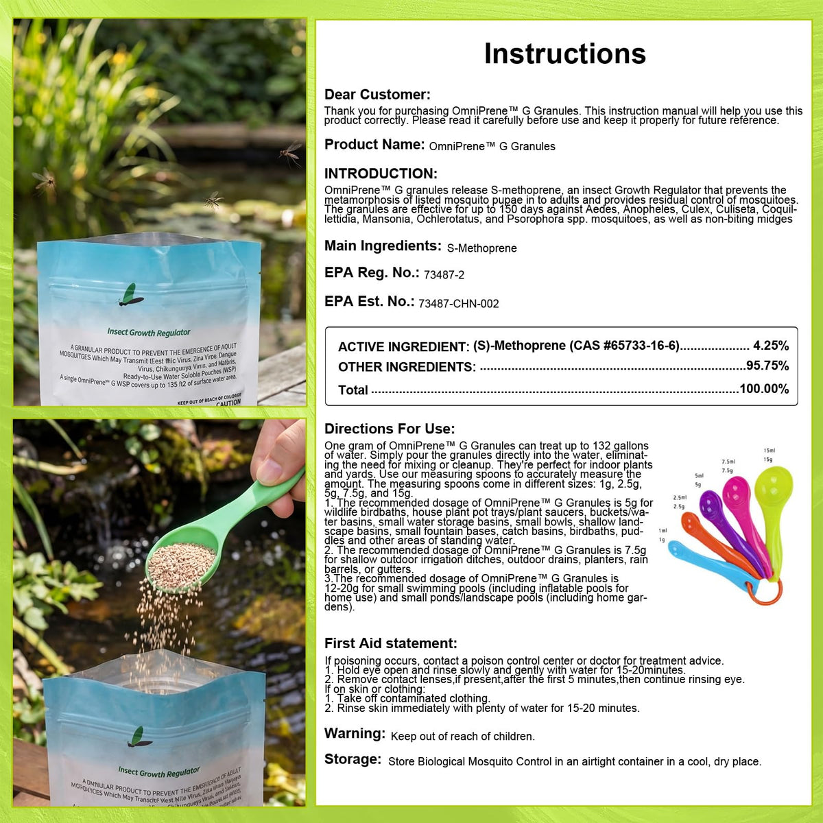 Pour directly into water features for convenient standing water treatment