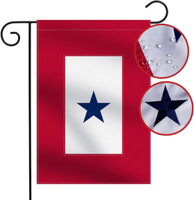 Omnisexual heavy-duty garden flag with embroidered blue star for patriotic yard displays.