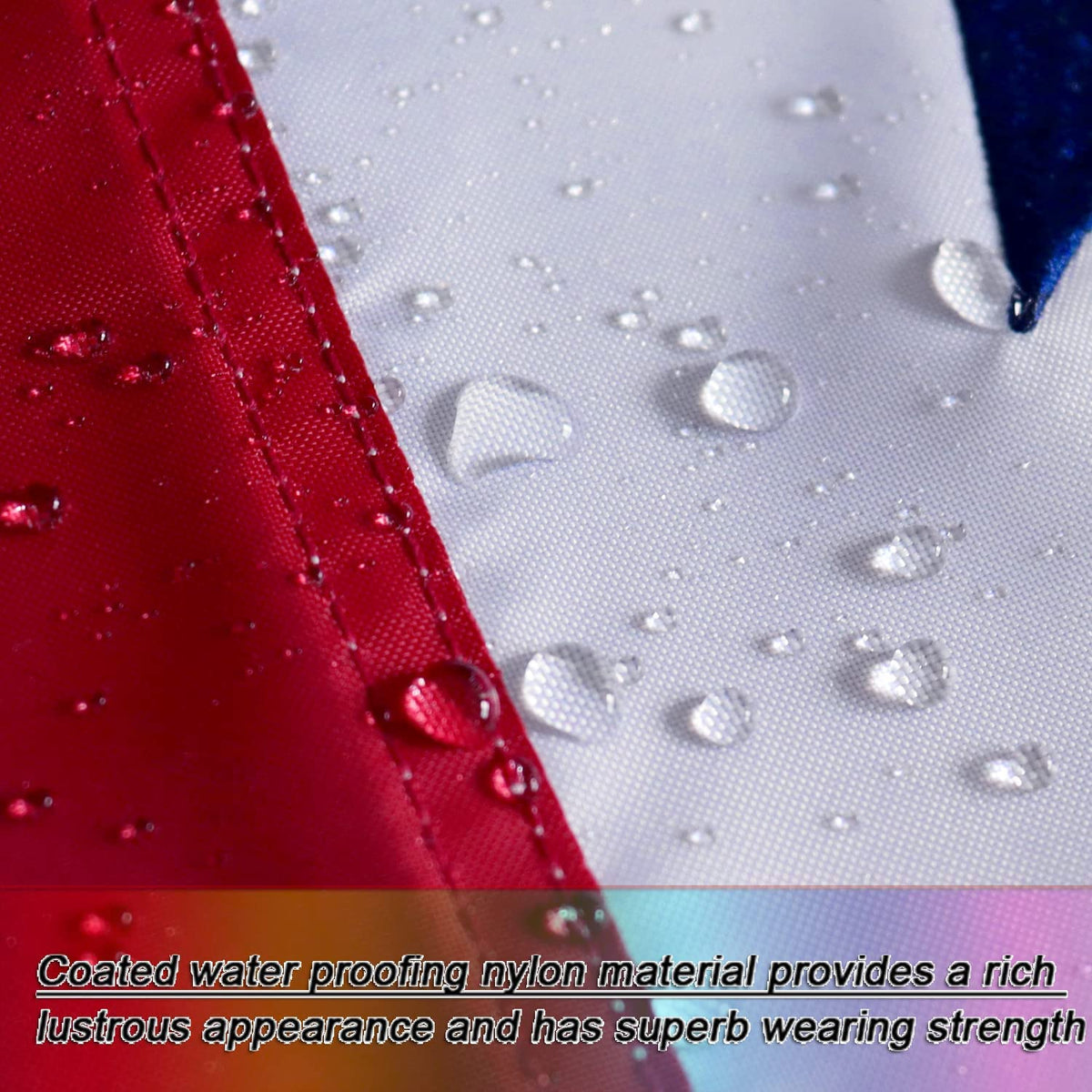 Omnisexual 210D nylon fabric offers weather resistance and rich sheen on the flag.