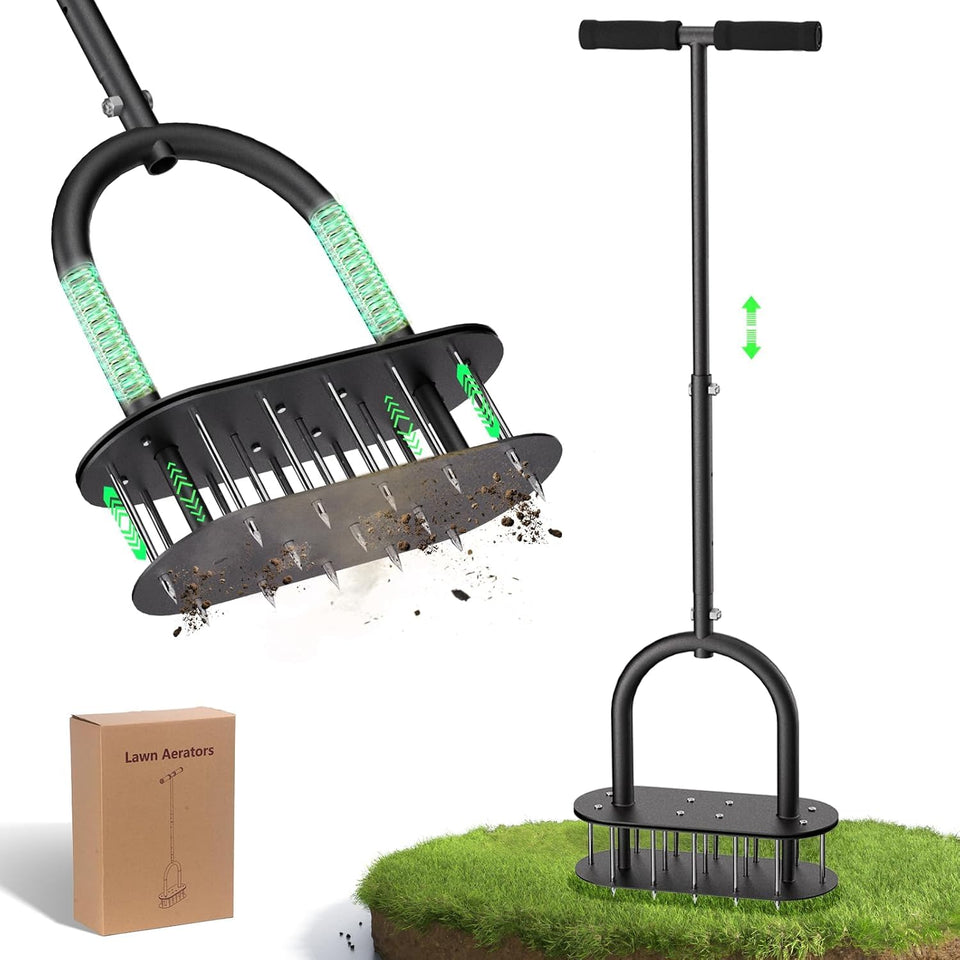 Onadak lawn aerator with 15 spikes penetrating soil for better aeration