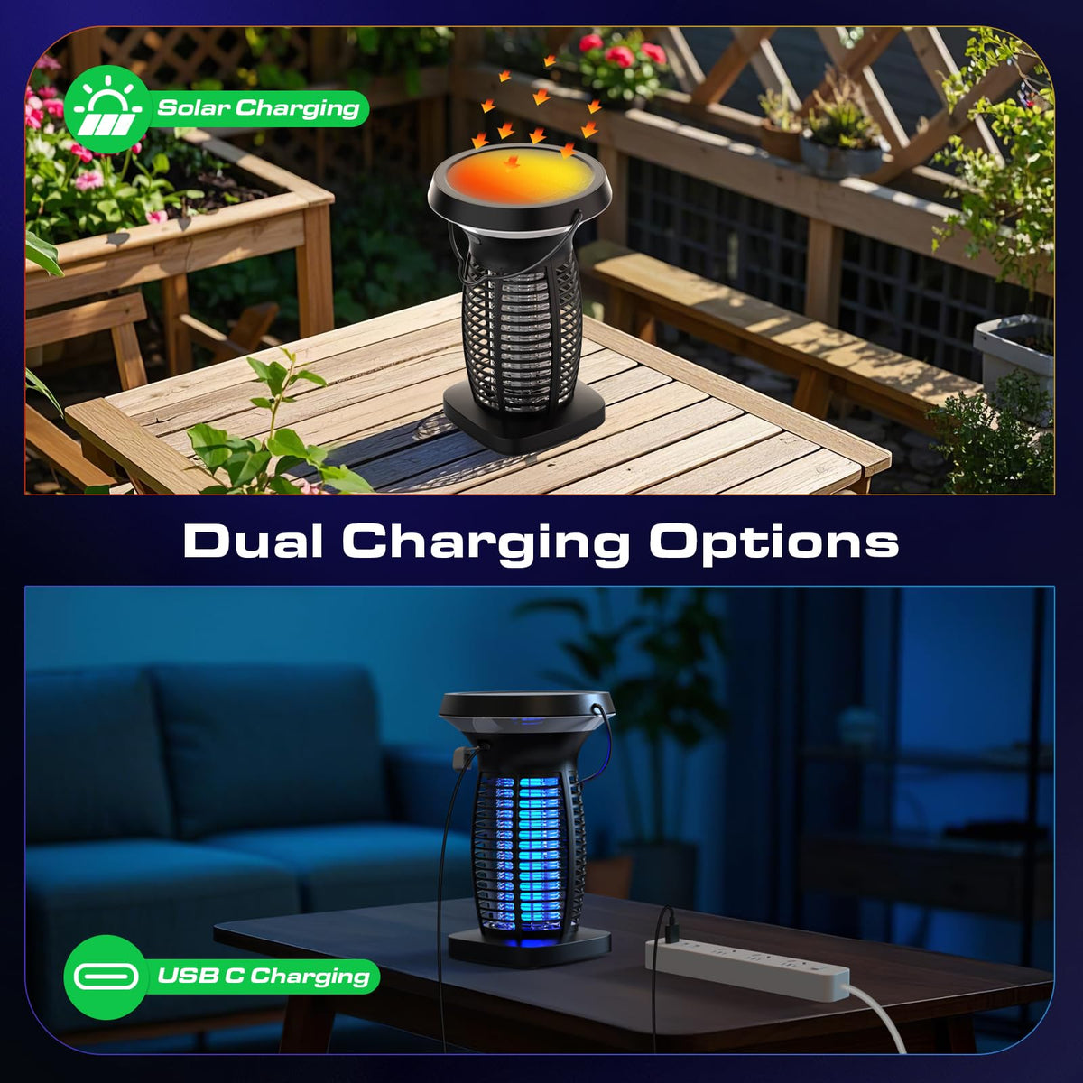 OnBeam bug zapper showcases 360-degree insect attraction for wide-area coverage outdoors.