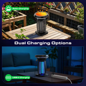 OnBeam bug zapper showcases 360-degree insect attraction for wide-area coverage outdoors.
