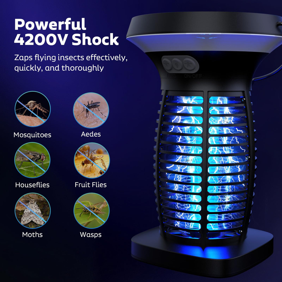 OnBeam LED spectrum 365-395nm lures flying insects safely.