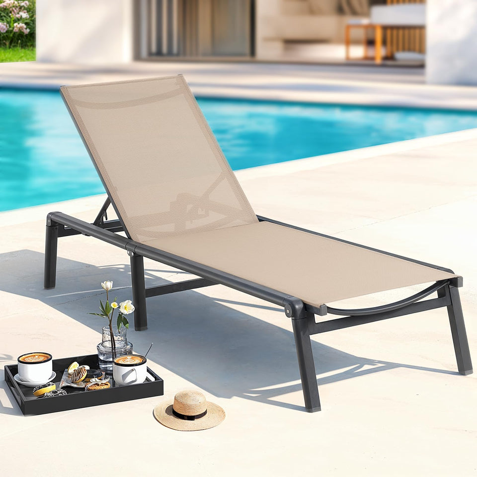 ONBRILL aluminum chaise lounge folded for compact storage