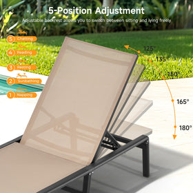 ONBRILL backrest with five positions supports reading, lounging, or sunbathing