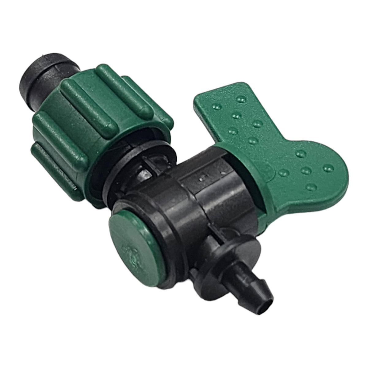 One Stop Outdoor irrigation connector with shut-off valve product shot for targeted irrigation.