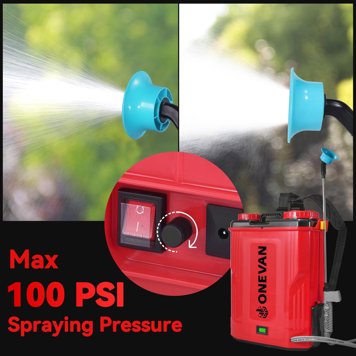 ONEVAN sprayer at 100 PSI adjustable pressure, ideal for precise application