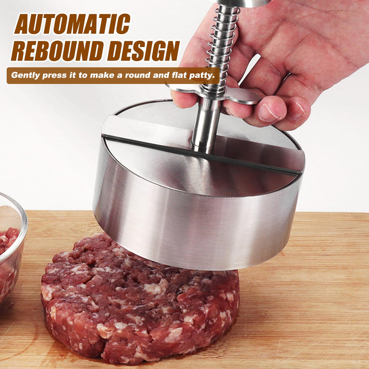 Onionfier hamburger press adjustable scales show patty thickness options