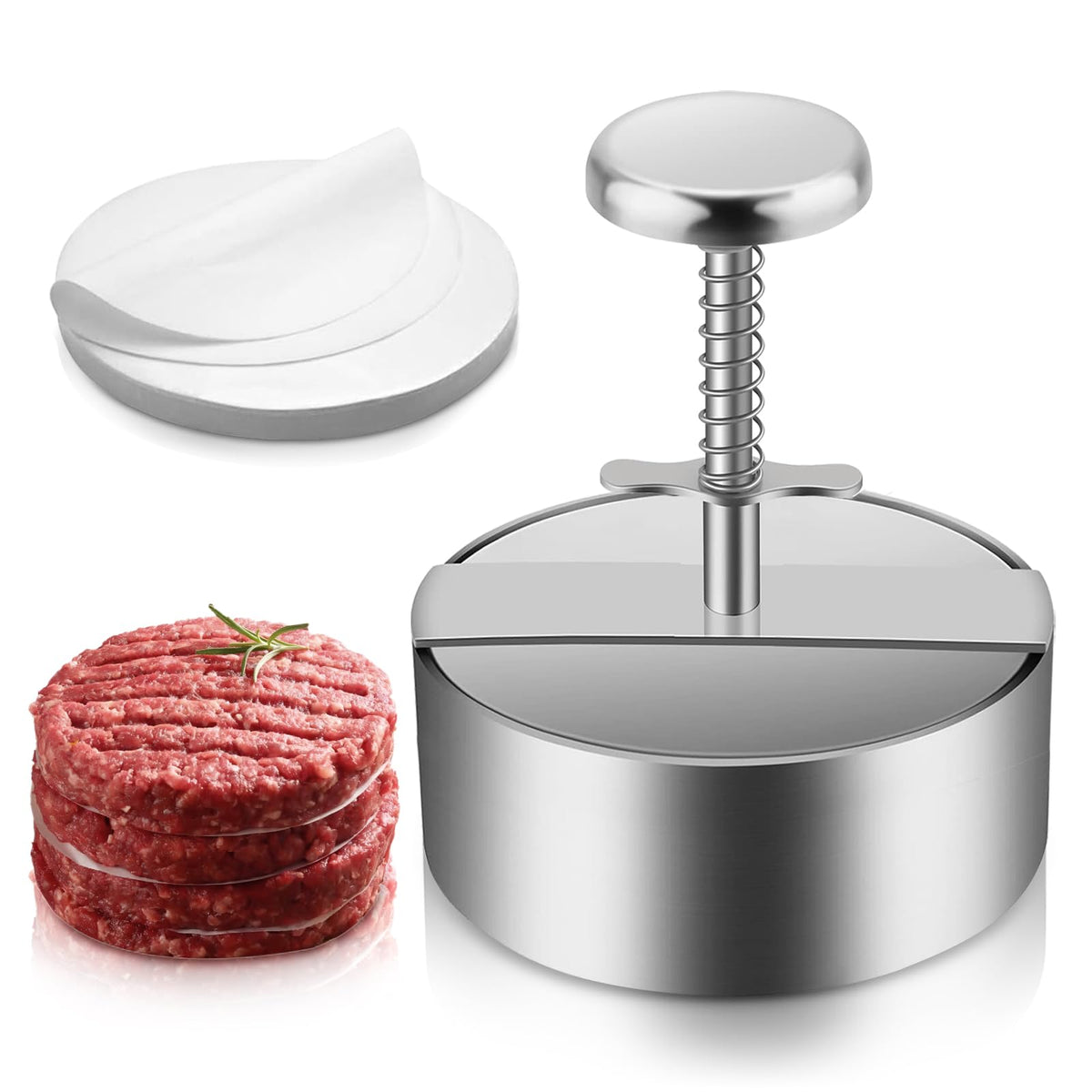 Onionfier hamburger press top view for consistent round patties