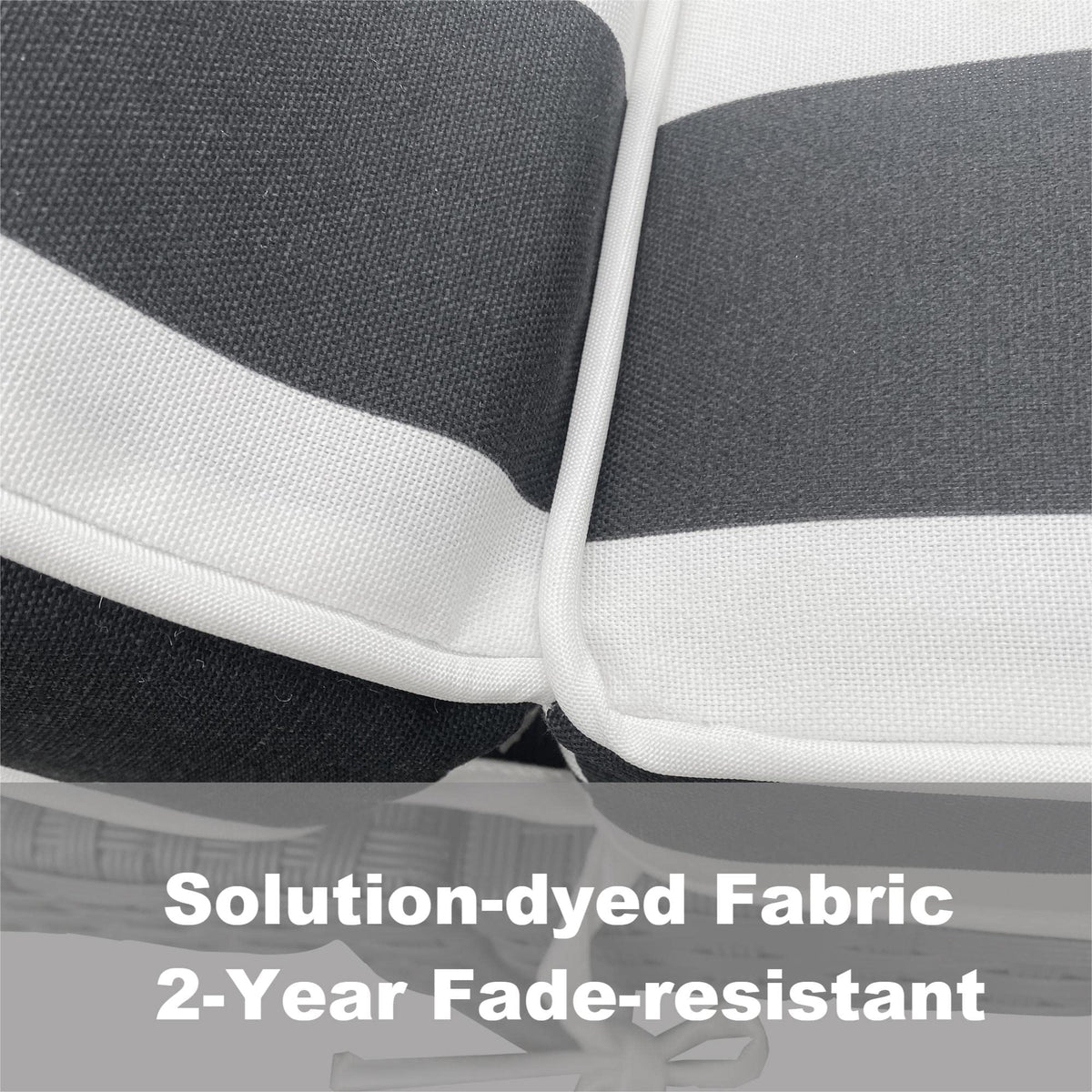 Only Choice black and white striped cushions create a modern patio look.