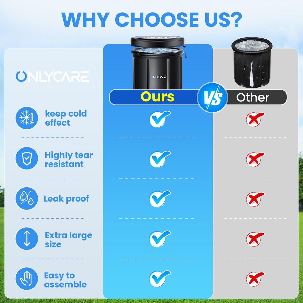 ONLYCARE ice bath tub easy-flow drainage for fast, hygienic cleaning.