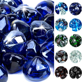 Onlyfire 10 lb cobalt blue fire glass diamonds shine in fire pits, adding vibrant color.
