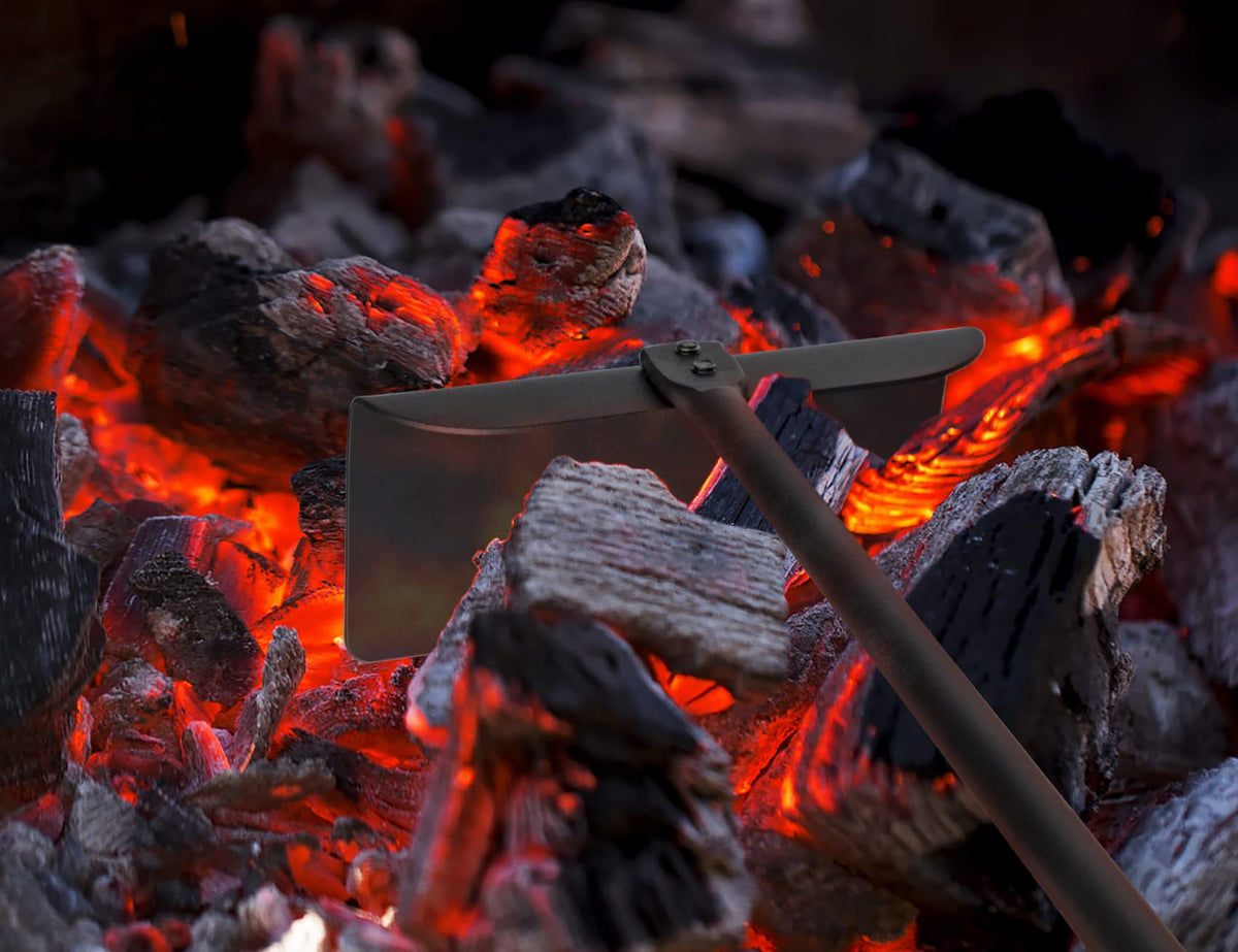Onlyfire Chef kamado grill rake suitable for moving hot coals safely.