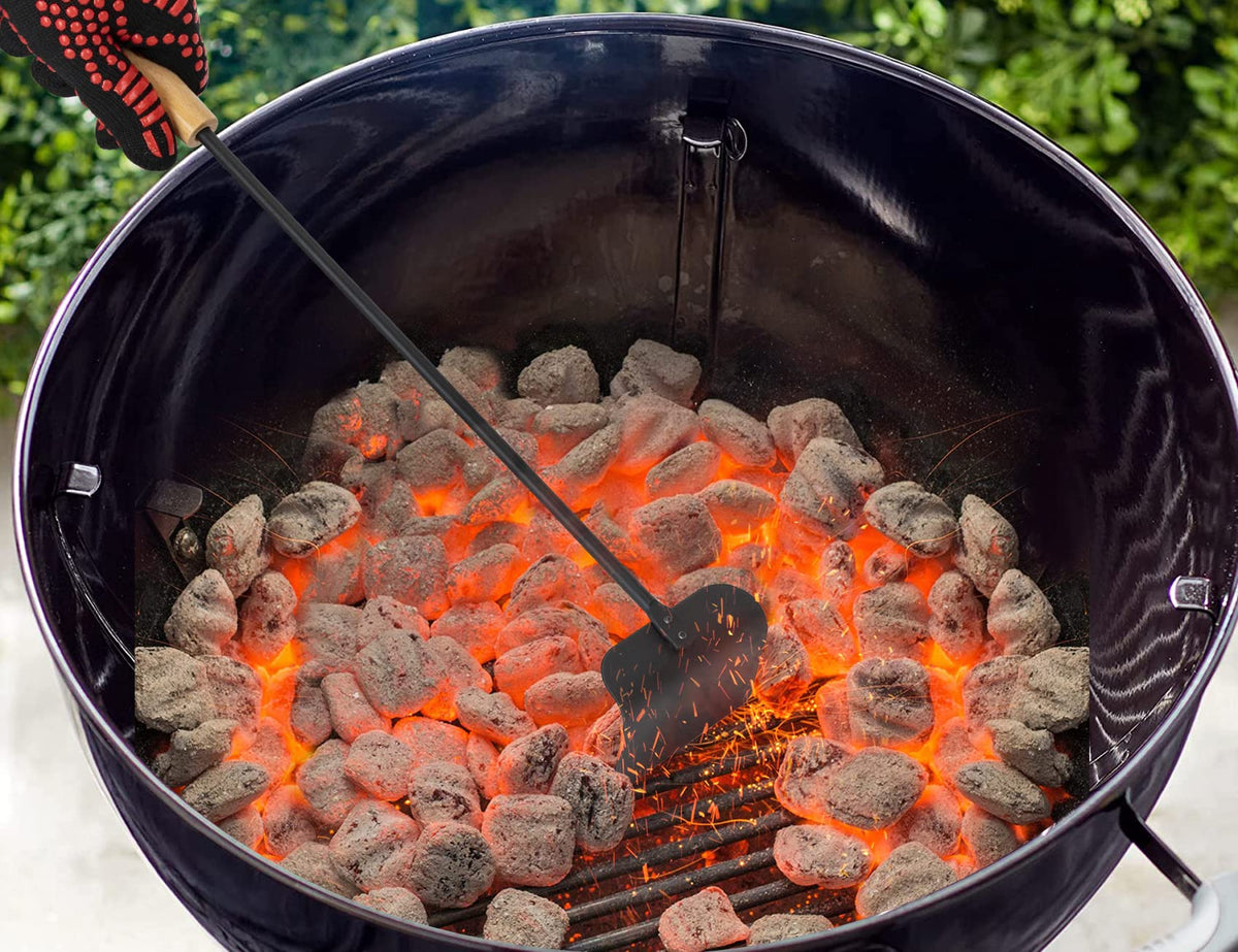 Onlyfire Chef wooden handle charcoal rake stays cool for comfortable use.