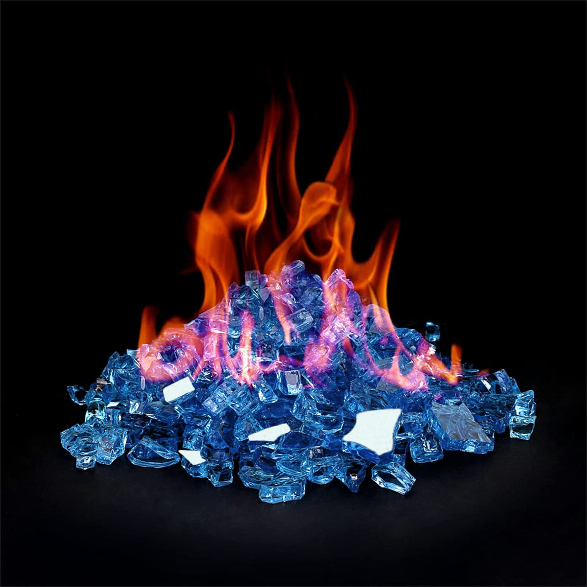 OnlyFire designer multi-color sparkle fire glass rocks brighten decorative displays.